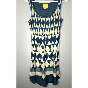 Maeve Dress By Anthropologie Size 2 Blue White Geometric Sleeveless Sheath Dress